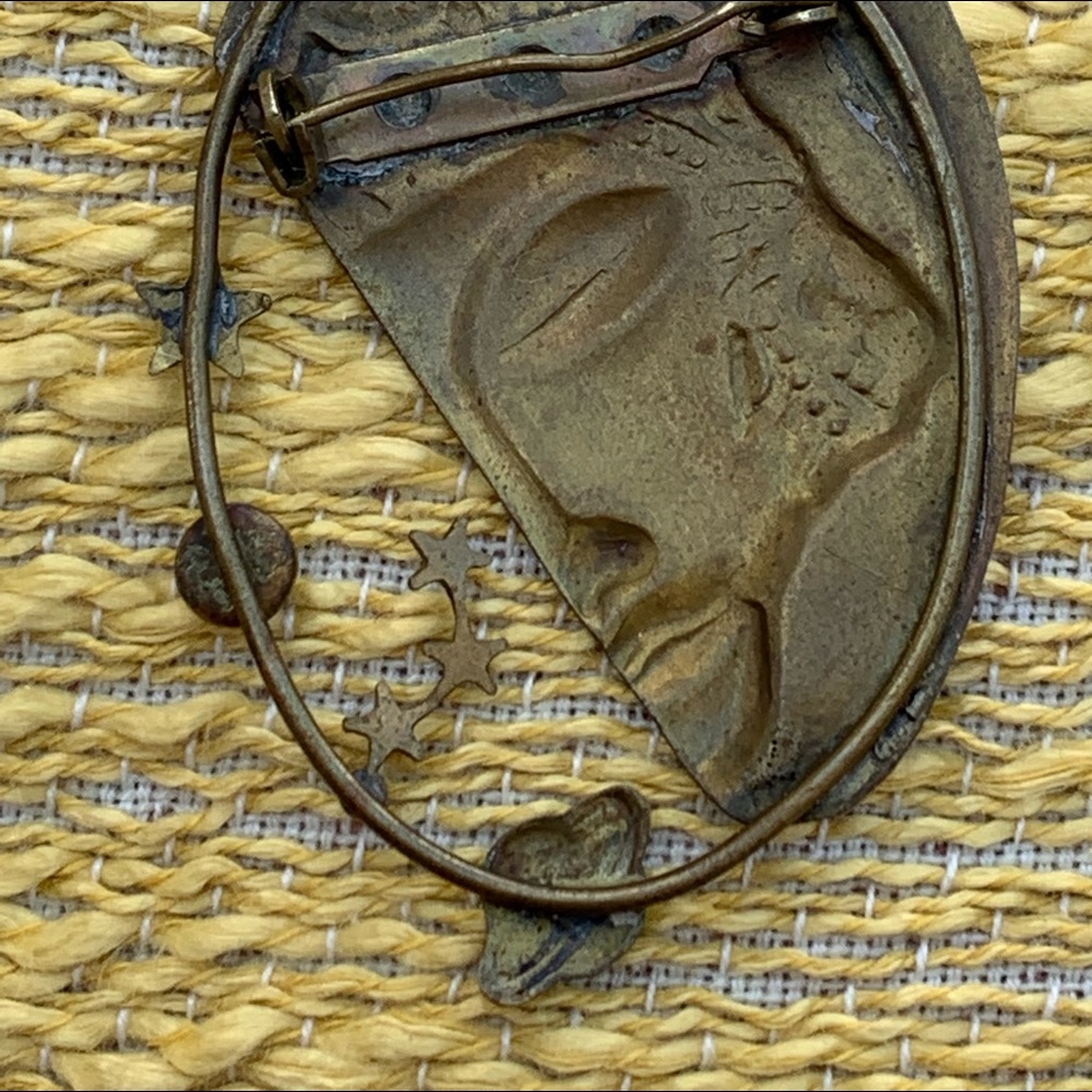 OOAK Vintage Artesian Egyptian Planetary Metal Brooch Pin Jewelry Planet Stars - Picture 8 of 11
